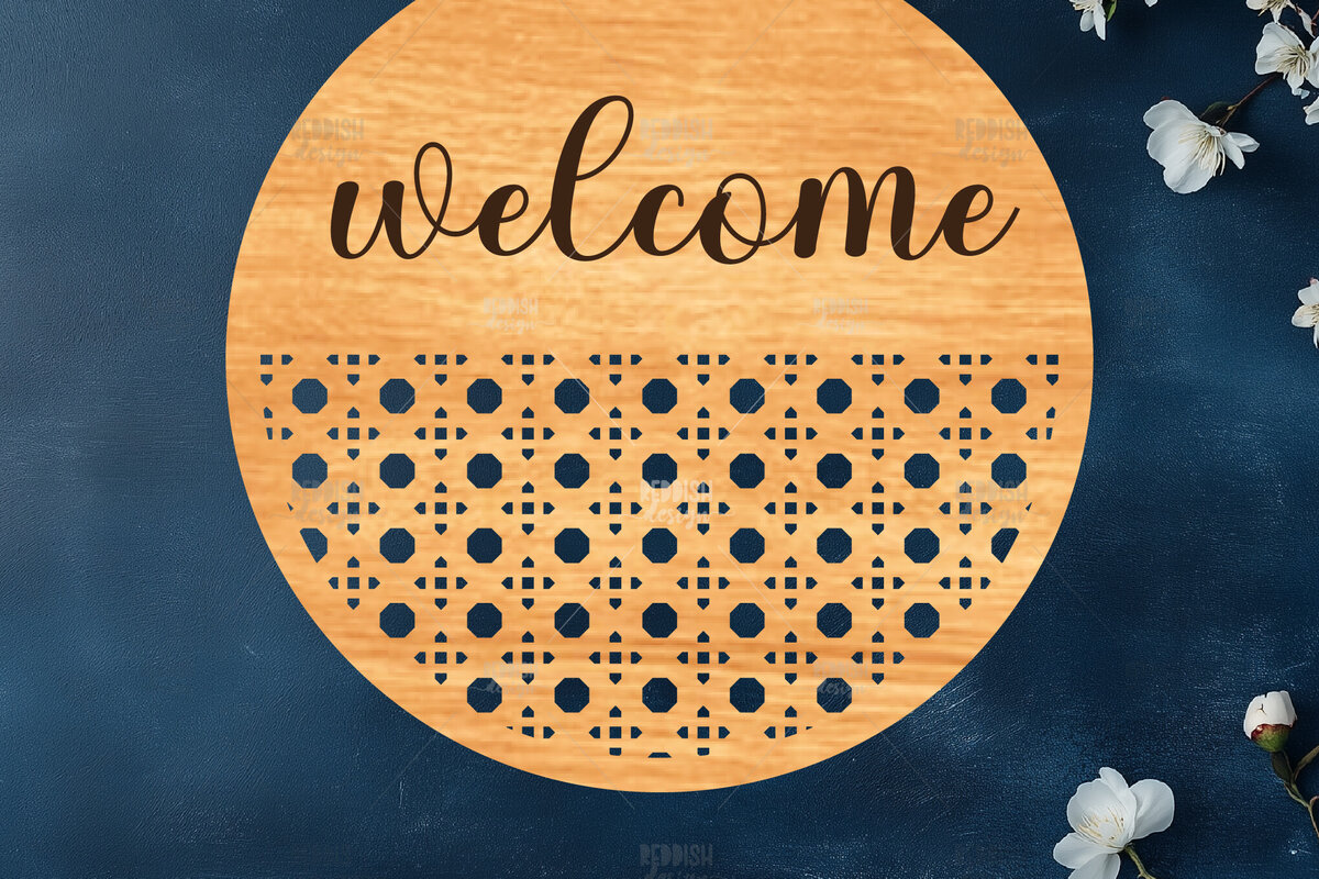 Intra απο ξύλο plywood 3mm-4mm πάχος – Στρογγυλή πινακίδα καλωσορίσματος Rattan Cut Laser Δίασταση  20x20 cm INTRAFABR-123487175