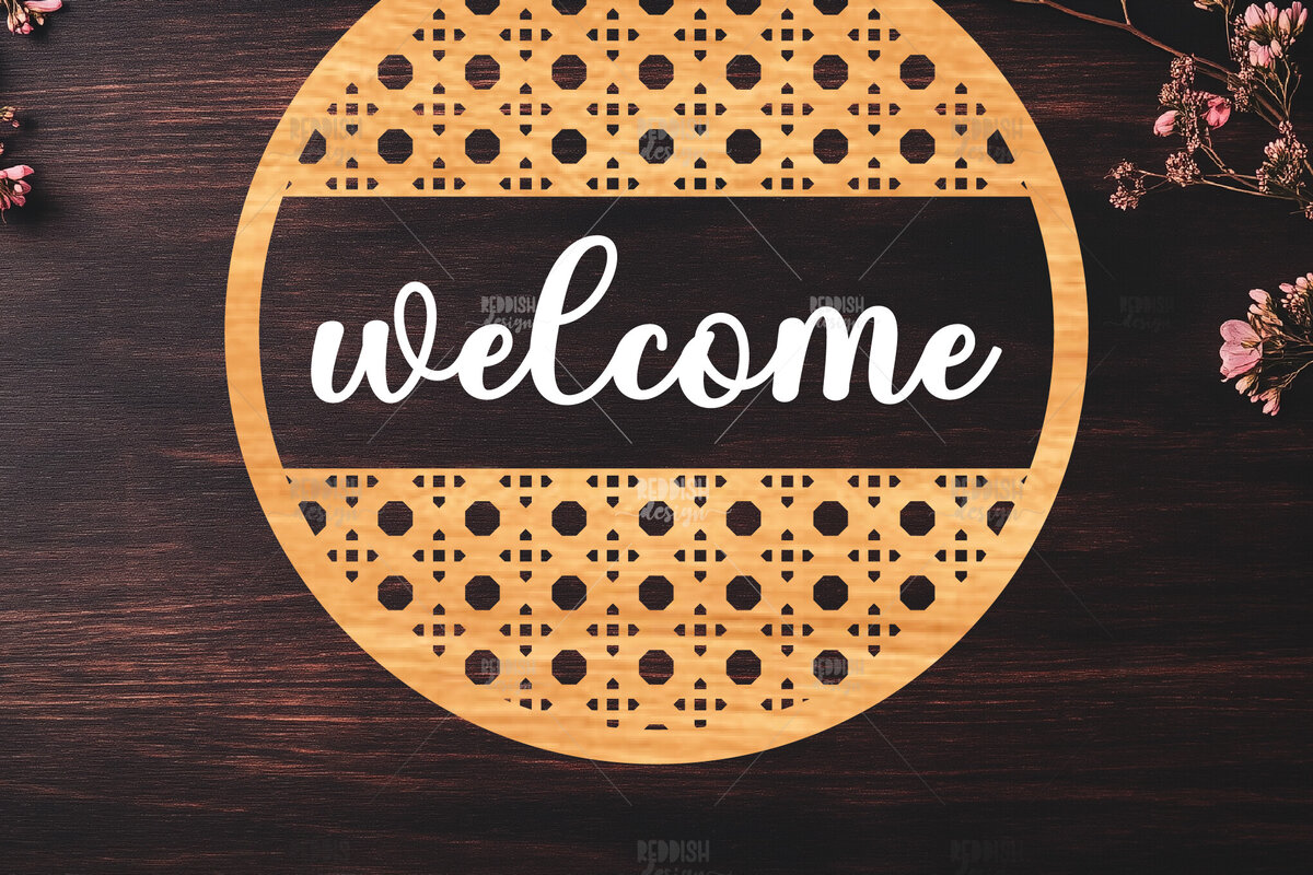 Intra απο ξύλο plywood 3mm-4mm πάχος – Στρογγυλή πινακίδα καλωσορίσματος Rattan Cut Laser Δίασταση  20x20 cm INTRAFABR-123487183