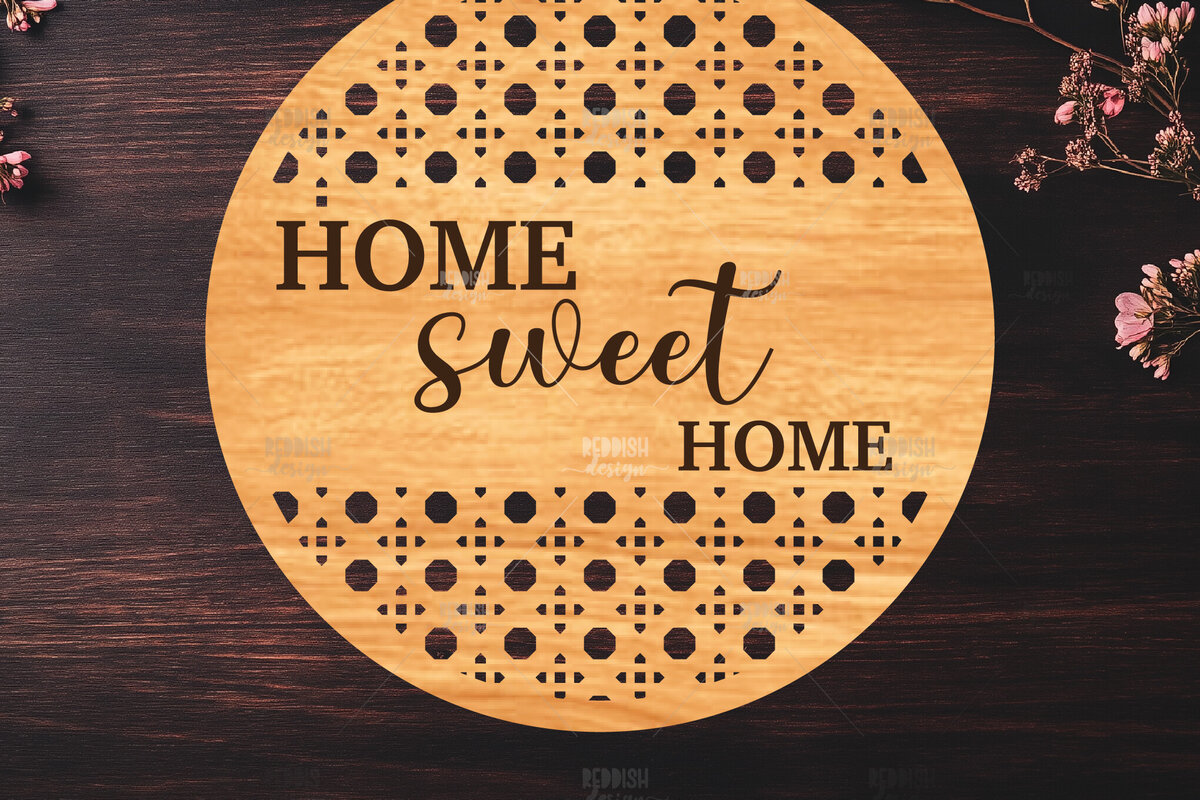 Intra απο ξύλο plywood 3mm-4mm πάχος – Στρογγυλή πινακίδα καλωσορίσματος Rattan Cut Laser Δίασταση  20x20 cm INTRAFABR-123487110