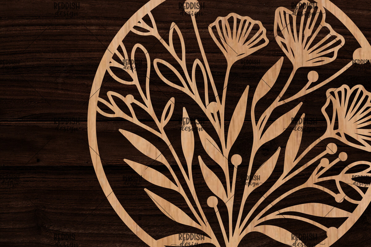 Intra απο ξύλο plywood 3mm-4mm πάχος – Στρογγυλή πινακίδα, Floral, Wo Δίασταση  20x20 cm INTRAFABR-118025931