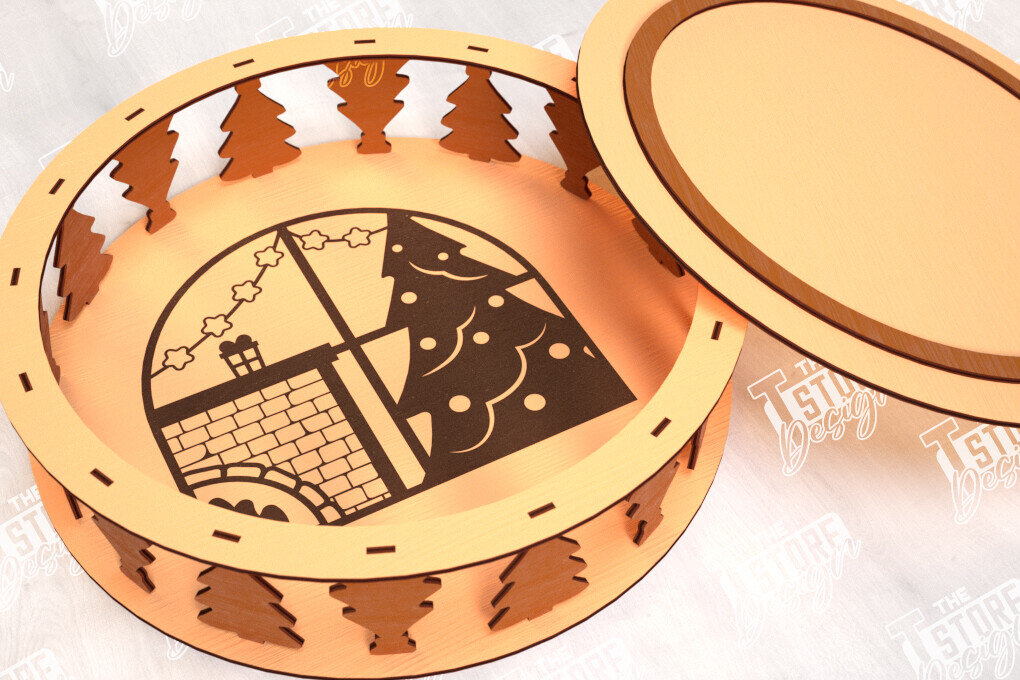 Intra απο ξύλο plywood 3mm-4mm πάχος – Στρογγυλό Ξύλινο Κουτί Δώρου | Κουτιά κοσμημάτων |CNC Δίασταση  20x20 cm INTRAFABR-114244122