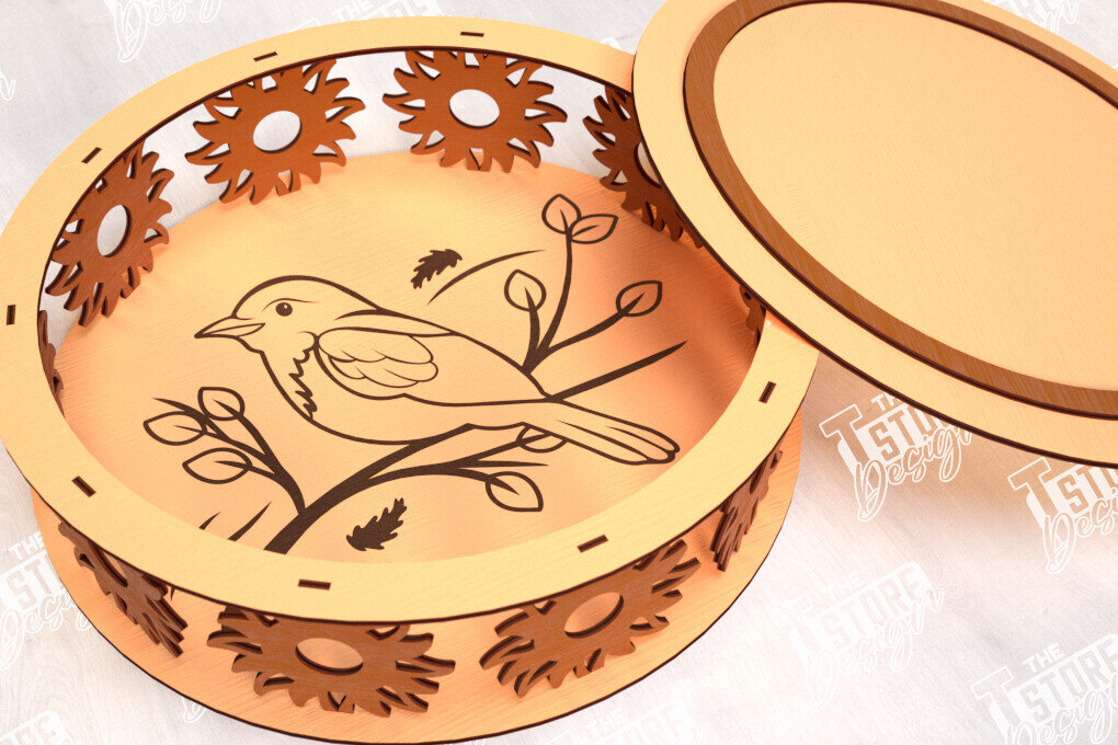 Intra απο ξύλο plywood 3mm-4mm πάχος – Στρογγυλό Ξύλινο Κουτί Δώρου | Κουτιά κοσμημάτων |CNC Δίασταση  20x20 cm INTRAFABR-114244129