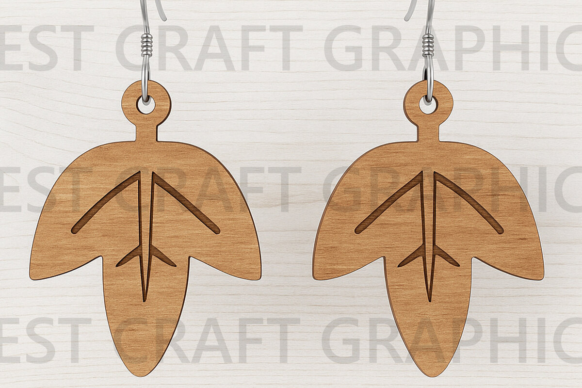 Intra απο ξύλο plywood 3mm-4mm πάχος – Σκουλαρίκια με στρογγυλεμένα βοτανικά φύλλα Δίασταση  5x5 cm INTRAFABR-123814148