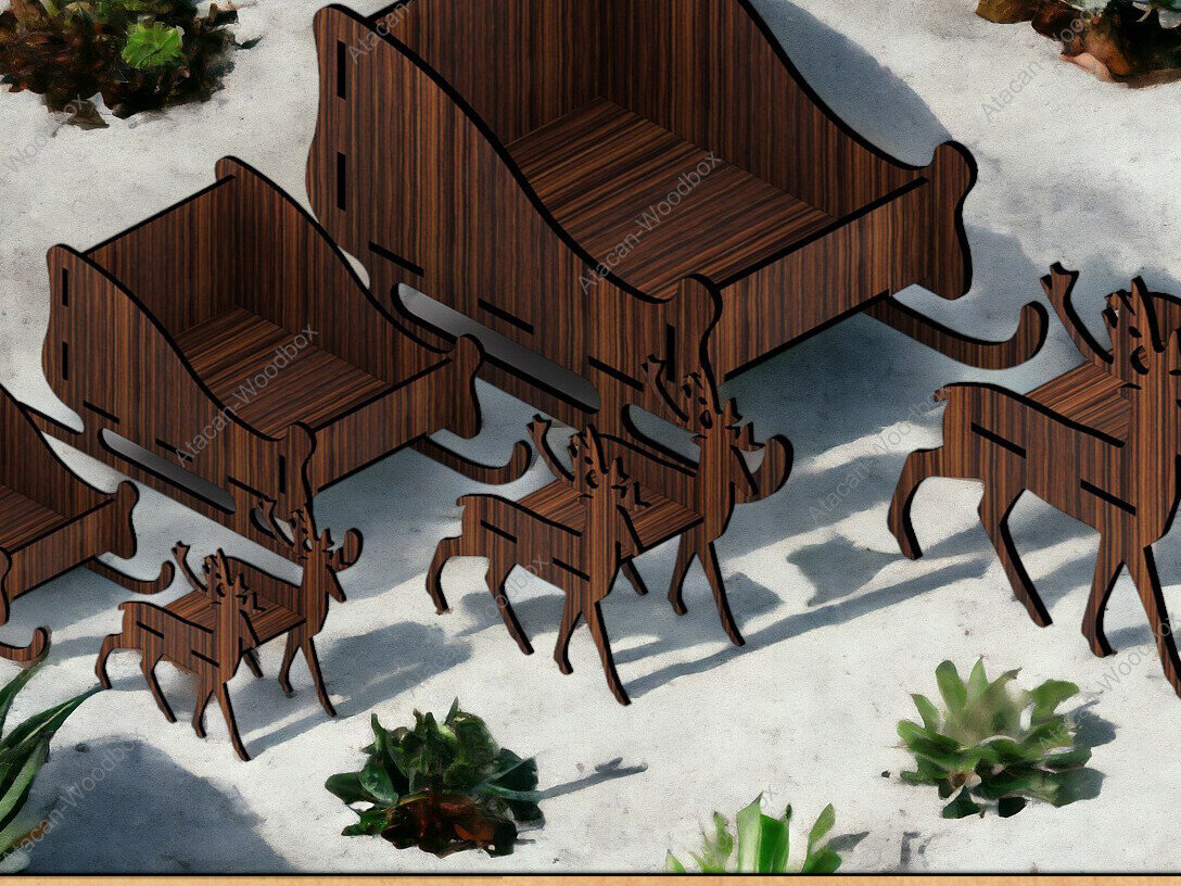 Intra απο ξύλο plywood 3mm-4mm πάχος – Χριστουγεννιάτικη διακόσμηση ρουστίκ ελαφιού και ελκήθρου Δίασταση  20x20 cm INTRAFABR-91939310