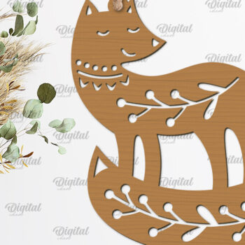 Intra απο ξύλο plywood 3mm-4mm πάχος – Ρουστίκ Fox Στολίδι με λέιζερ Δίασταση  20x20 cm INTRAFABR-102233143 - Image 1