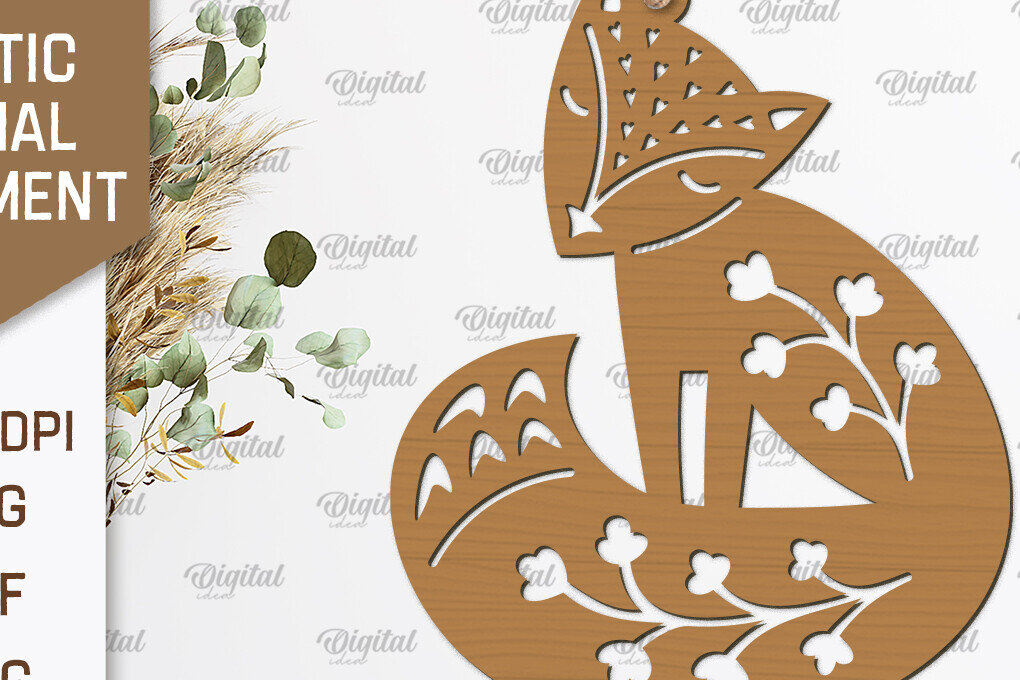 Intra απο ξύλο plywood 3mm-4mm πάχος – Ρουστίκ Fox Στολίδι με λέιζερ Δίασταση  20x20 cm INTRAFABR-102232913