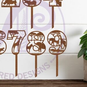Intra απο ξύλο plywood 3mm-4mm πάχος – Safari Animal Number Cake Toppers Δίασταση  20x20 cm INTRAFABR-98090403