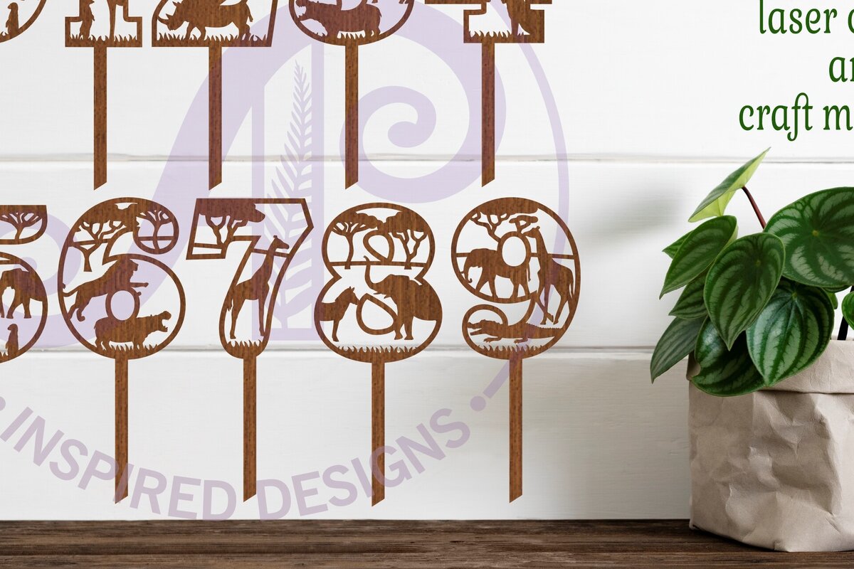 Intra απο ξύλο plywood 3mm-4mm πάχος – Safari Animal Number Cake Toppers Δίασταση  20x20 cm INTRAFABR-98090403