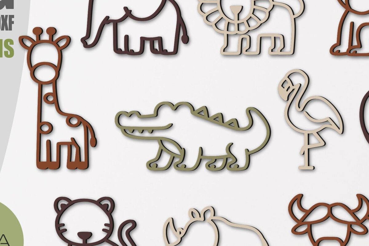 Intra απο ξύλο plywood 3mm-4mm πάχος – Αρχείο κοπής με λέιζερ Safari Animal Bundle Δίασταση  20x20 cm INTRAFABR-124878691