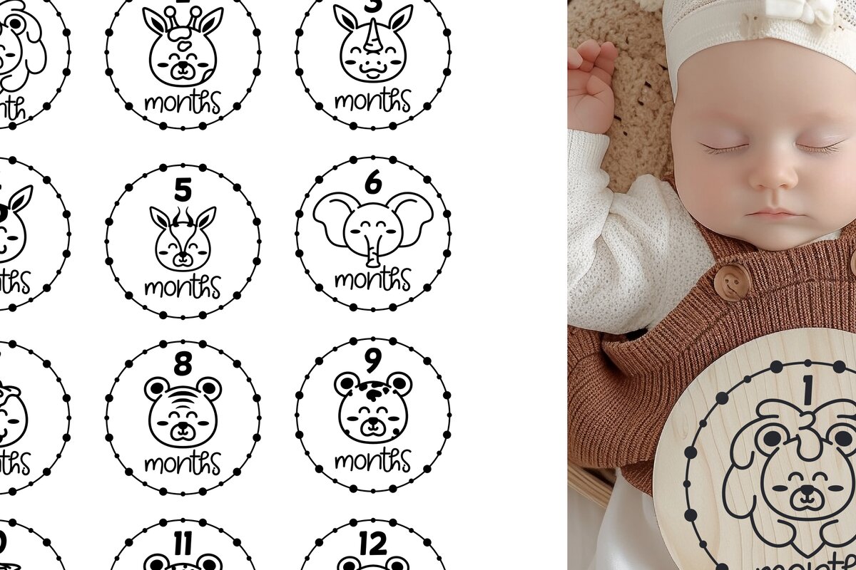 Intra απο ξύλο plywood 3mm-4mm πάχος – Safari Animals Baby Monthly Milestone Δίασταση  20x20 cm INTRAFABR-111581152