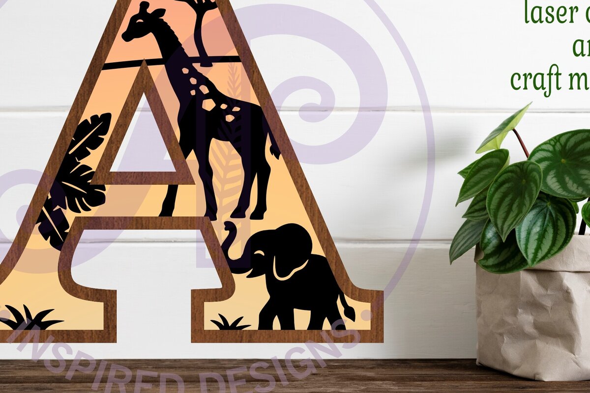 Intra απο ξύλο plywood 3mm-4mm πάχος – Safari Animals Large a Layered Letter Δίασταση  20x20 cm INTRAFABR-114034404