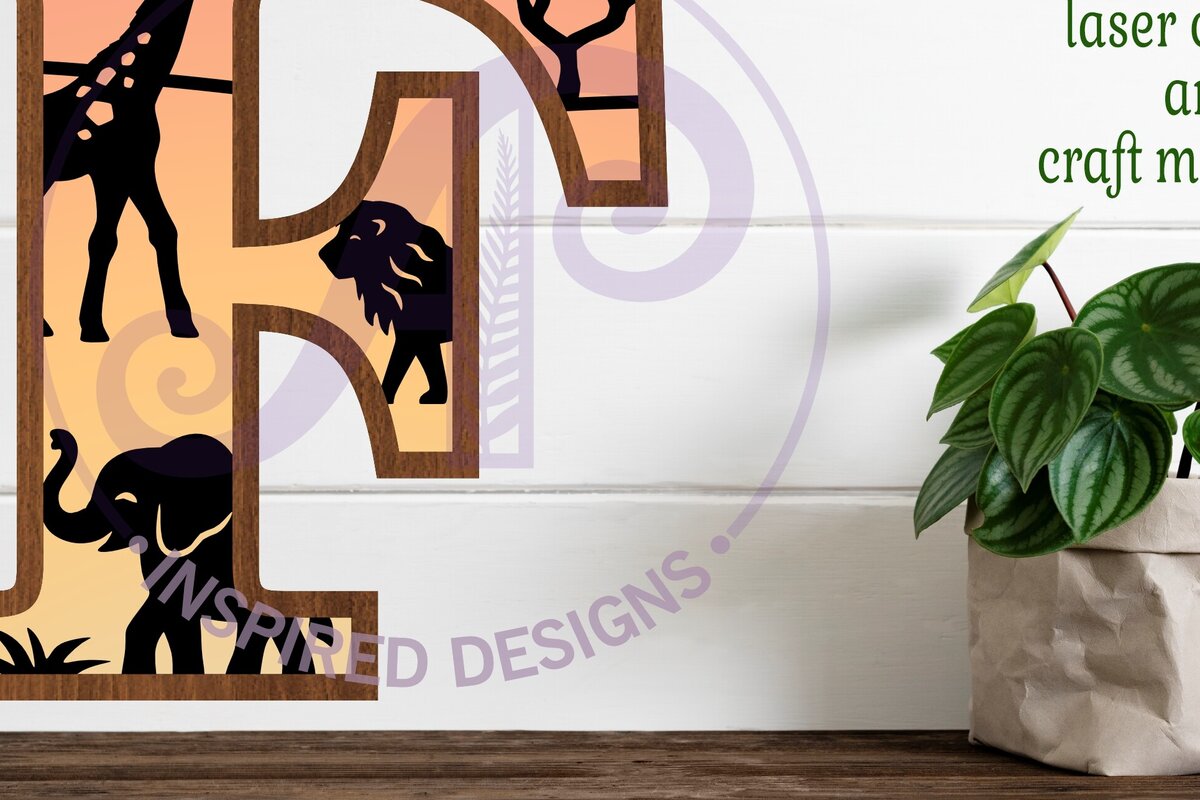 Intra απο ξύλο plywood 3mm-4mm πάχος – Safari Animals Large F Layered γράμμα Δίασταση  20x20 cm INTRAFABR-114034305