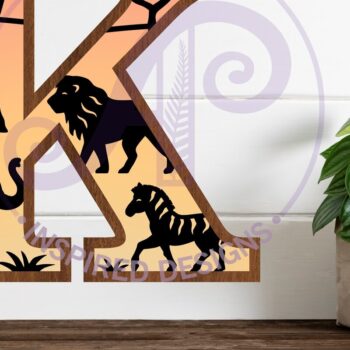 Intra απο ξύλο plywood 3mm-4mm πάχος – Safari Animals Large K Layered γράμμα Δίασταση  20x20 cm INTRAFABR-114034215 - Image 1