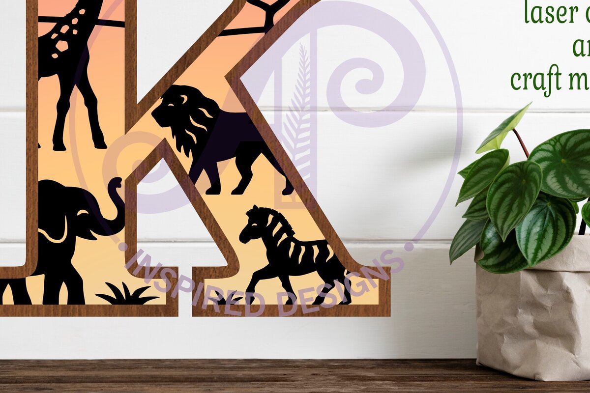 Intra απο ξύλο plywood 3mm-4mm πάχος – Safari Animals Large K Layered γράμμα Δίασταση  20x20 cm INTRAFABR-114034215