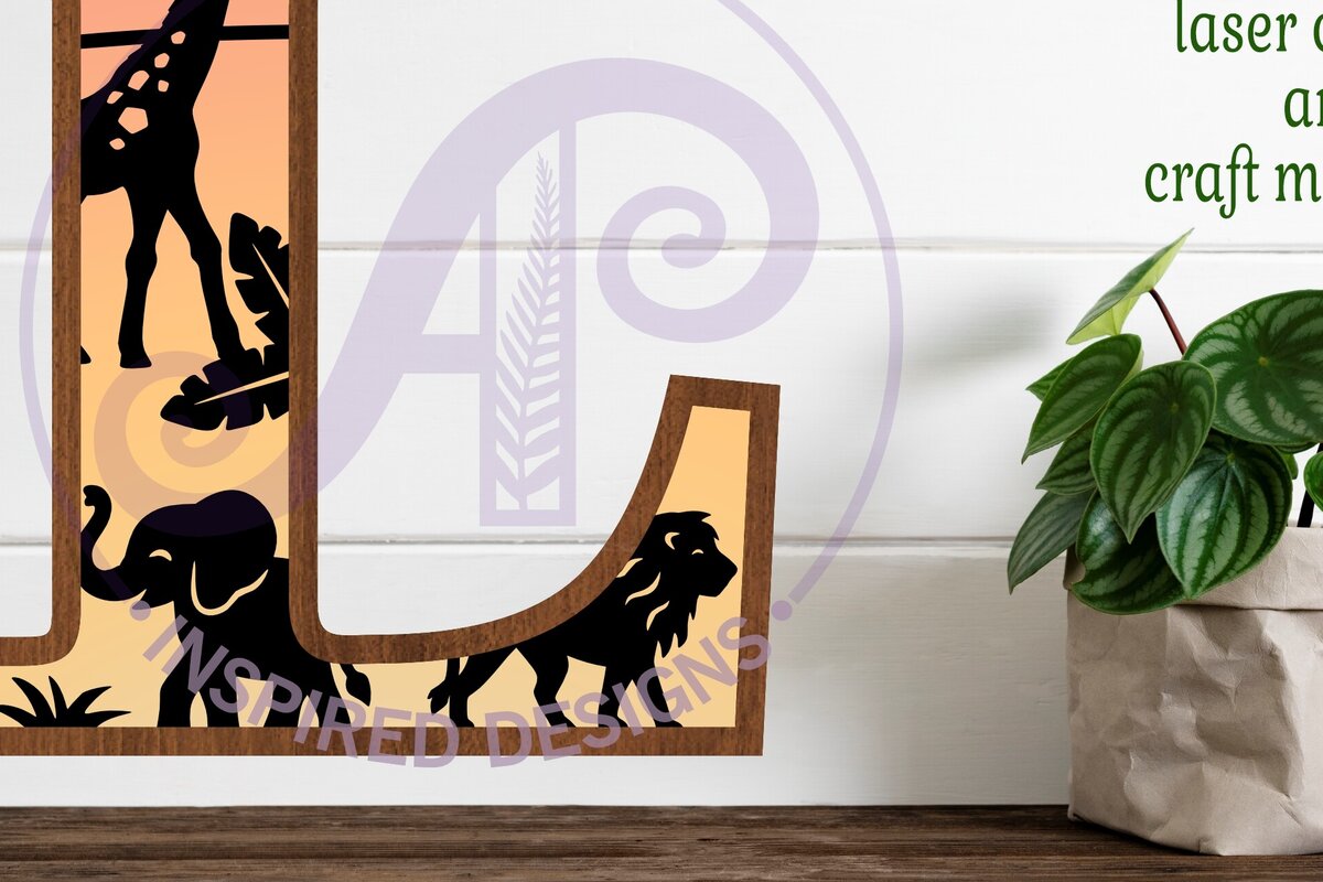 Intra απο ξύλο plywood 3mm-4mm πάχος – Safari Animals Large L Layered γράμμα Δίασταση  20x20 cm INTRAFABR-114034202