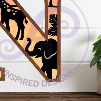 Intra απο ξύλο plywood 3mm-4mm πάχος – Safari Animals Large N Layered γράμμα Δίασταση  20x20 cm INTRAFABR-114034155 - Image 1