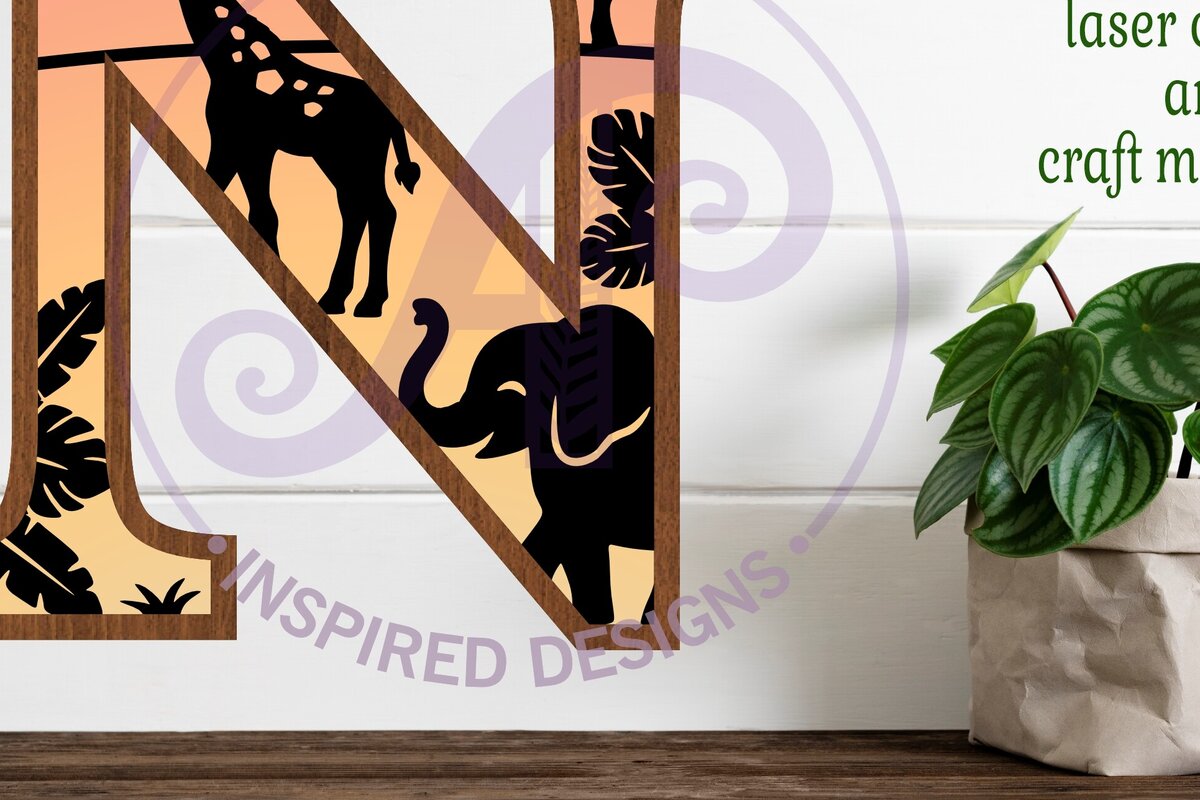 Intra απο ξύλο plywood 3mm-4mm πάχος – Safari Animals Large N Layered γράμμα Δίασταση  20x20 cm INTRAFABR-114034155