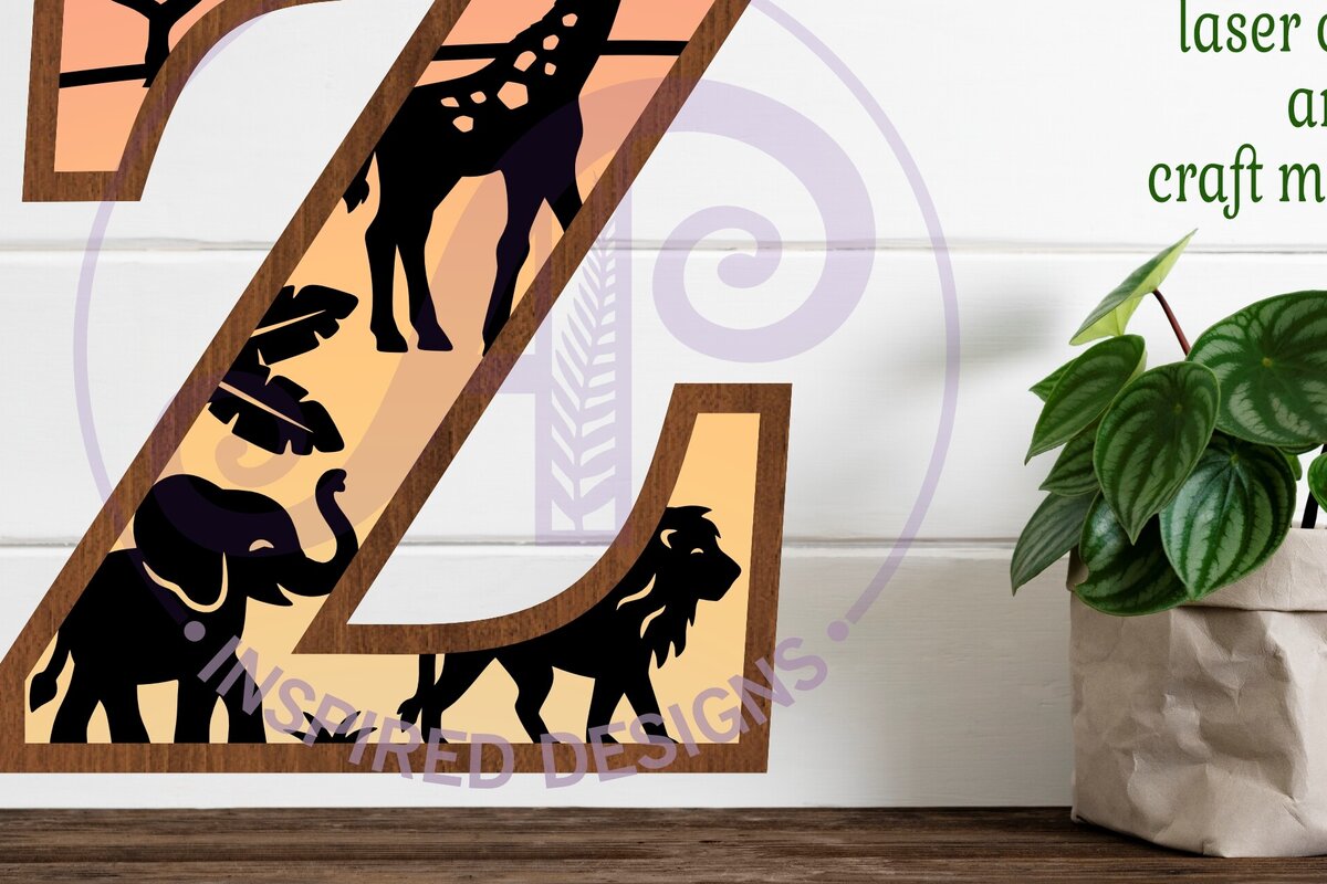 Intra απο ξύλο plywood 3mm-4mm πάχος – Safari Animals Large Z Layered γράμμα Δίασταση  20x20 cm INTRAFABR-114033816