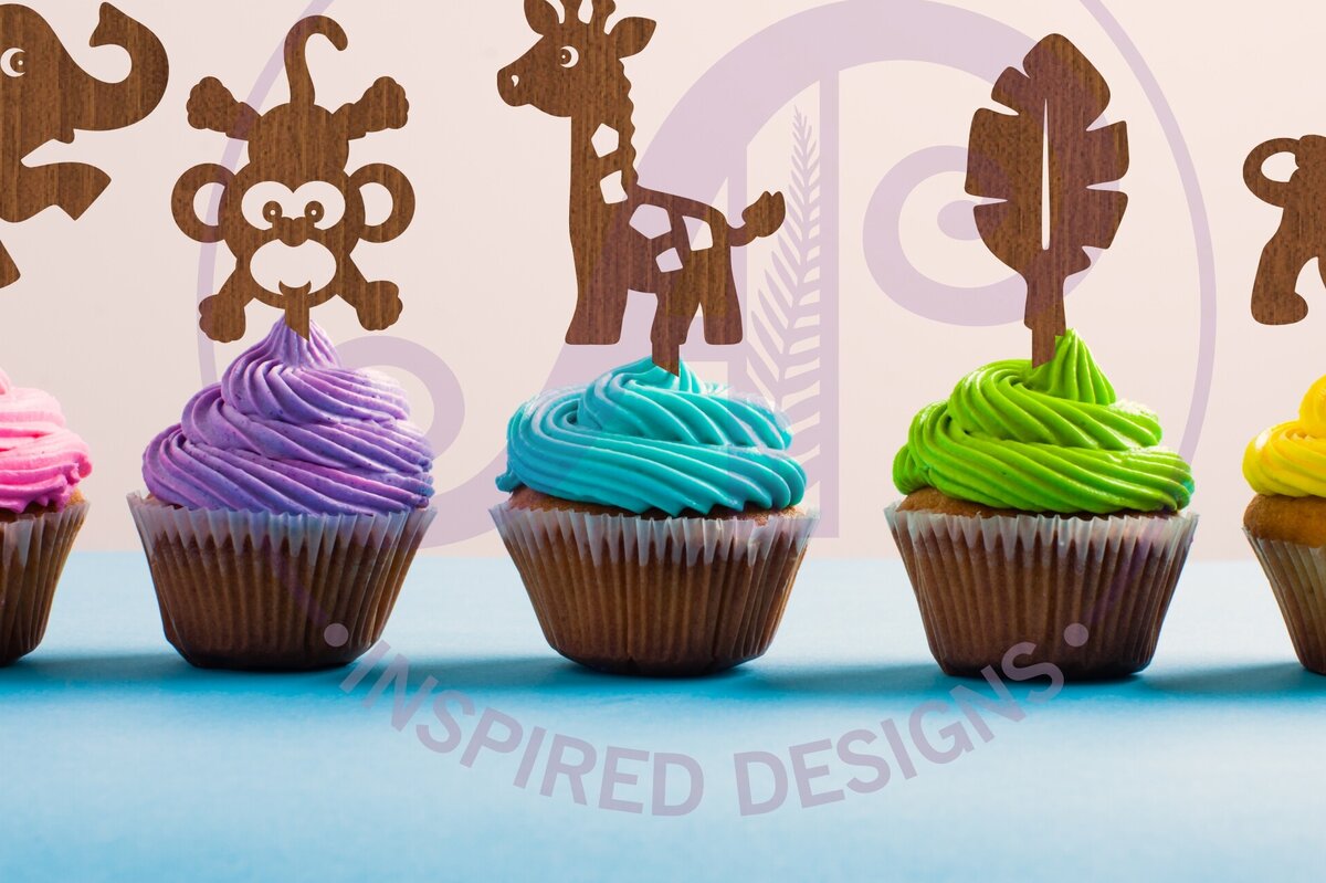 Intra απο ξύλο plywood 3mm-4mm πάχος – Safari Cupcake Toppers, 7 σχέδια Δίασταση  20x20 cm INTRAFABR-95548127