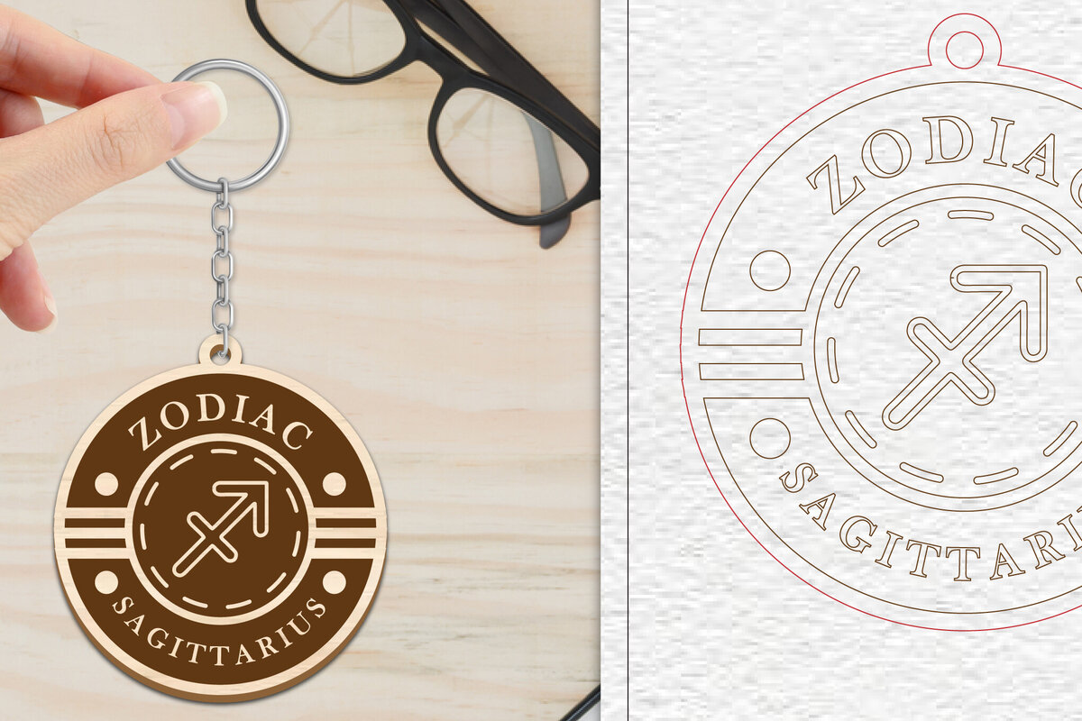 Intra απο ξύλο plywood 3mm-4mm πάχος – Κοπή Laser Μπρελόκ Sagitarius | Ζωδιακός κύκλος Δίασταση  5x5 cm INTRAFABR-102217192