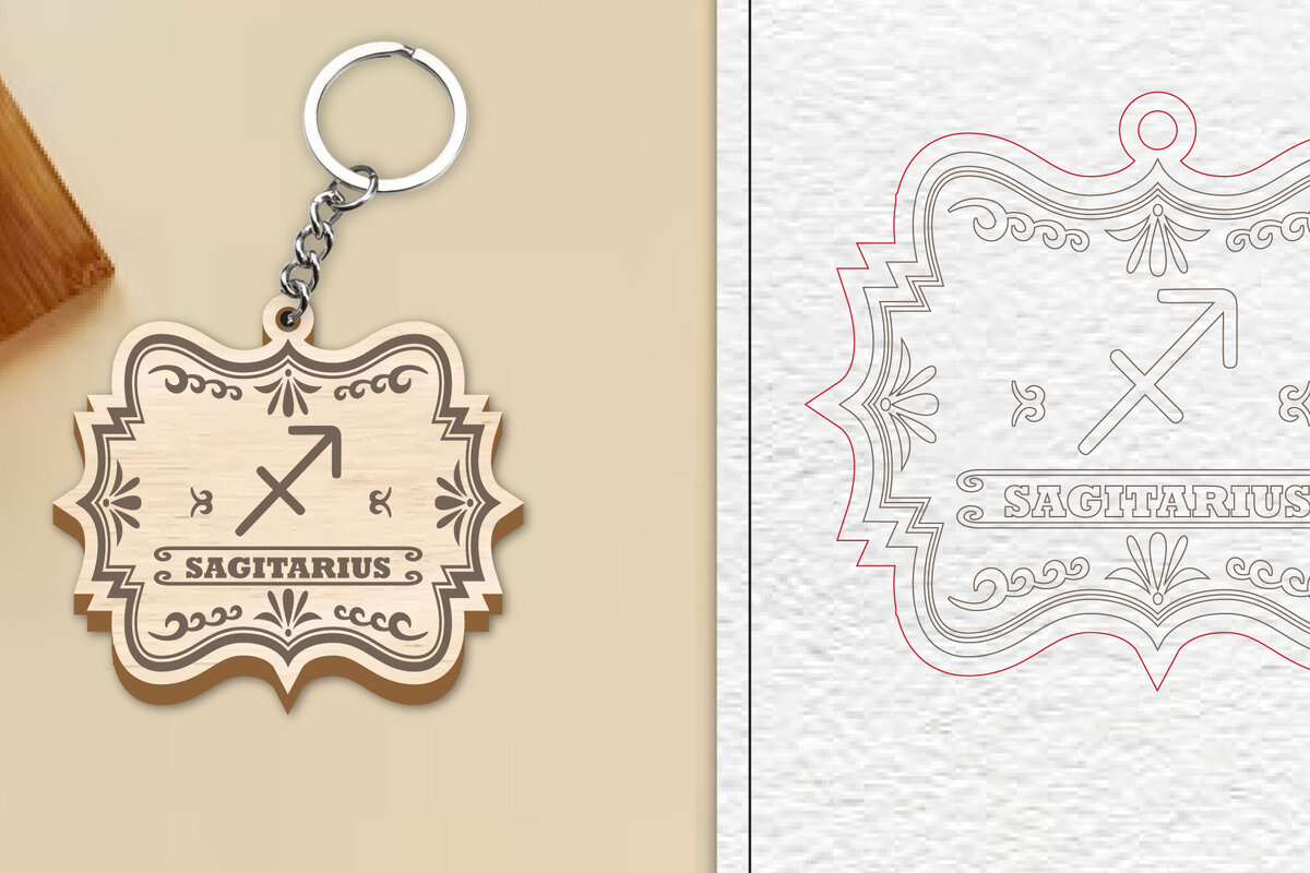 Intra απο ξύλο plywood 3mm-4mm πάχος – Κοπή λέιζερ με μπρελόκ με πινακίδα Τοξότη Δίασταση  5x5 cm INTRAFABR-99972173