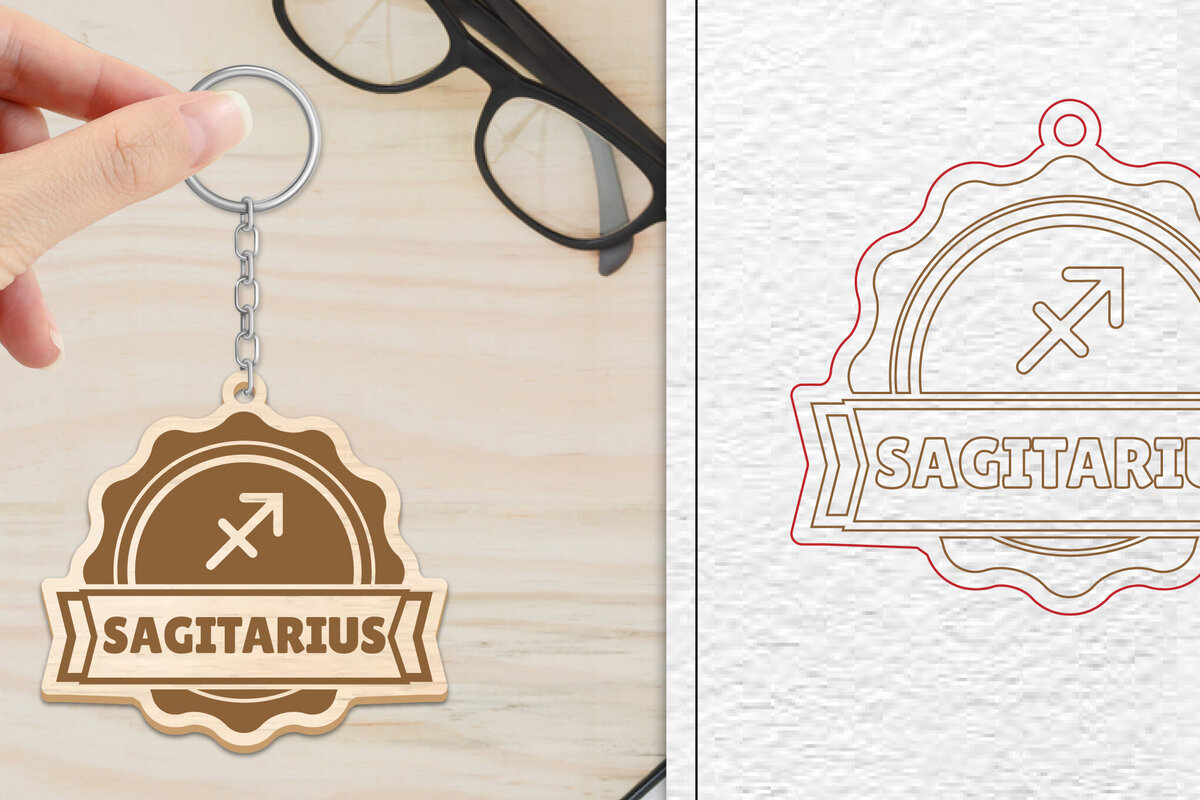 Intra απο ξύλο plywood 3mm-4mm πάχος – Κοπή λέιζερ με μπρελόκ με πινακίδα Τοξότη Δίασταση  5x5 cm INTRAFABR-102144774