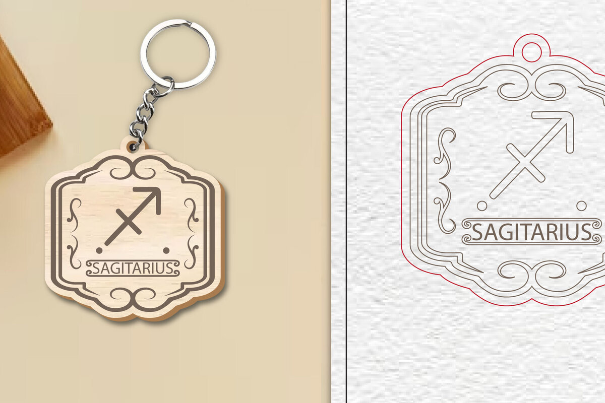 Intra απο ξύλο plywood 3mm-4mm πάχος – Κοπή λέιζερ με μπρελόκ με πινακίδα Τοξότη Δίασταση  5x5 cm INTRAFABR-99830430