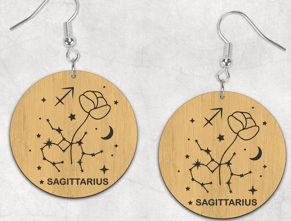 Intra απο ξύλο plywood 3mm-4mm πάχος – Σκουλαρίκια Boho Zodiac Sagittarius Δίασταση  5x5 cm INTRAFABR-28510991