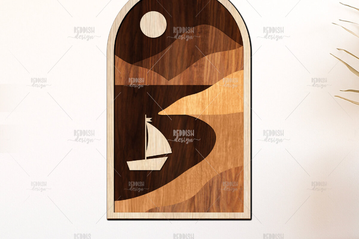 Intra απο ξύλο plywood 3mm-4mm πάχος – Ιστιοφόρο και ποτάμι ηλιοβασίλεμα 3D Layered Δίασταση  20x20 cm INTRAFABR-125136022