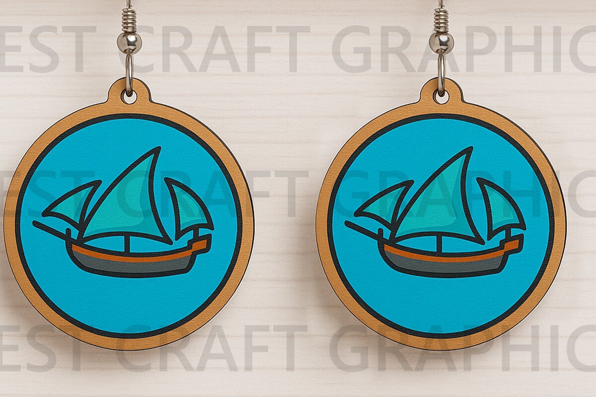 Intra απο ξύλο plywood 3mm-4mm πάχος – Σκουλαρίκια κοπής λέιζερ ιστιοφόρου Δίασταση  5x5 cm INTRAFABR-123663776