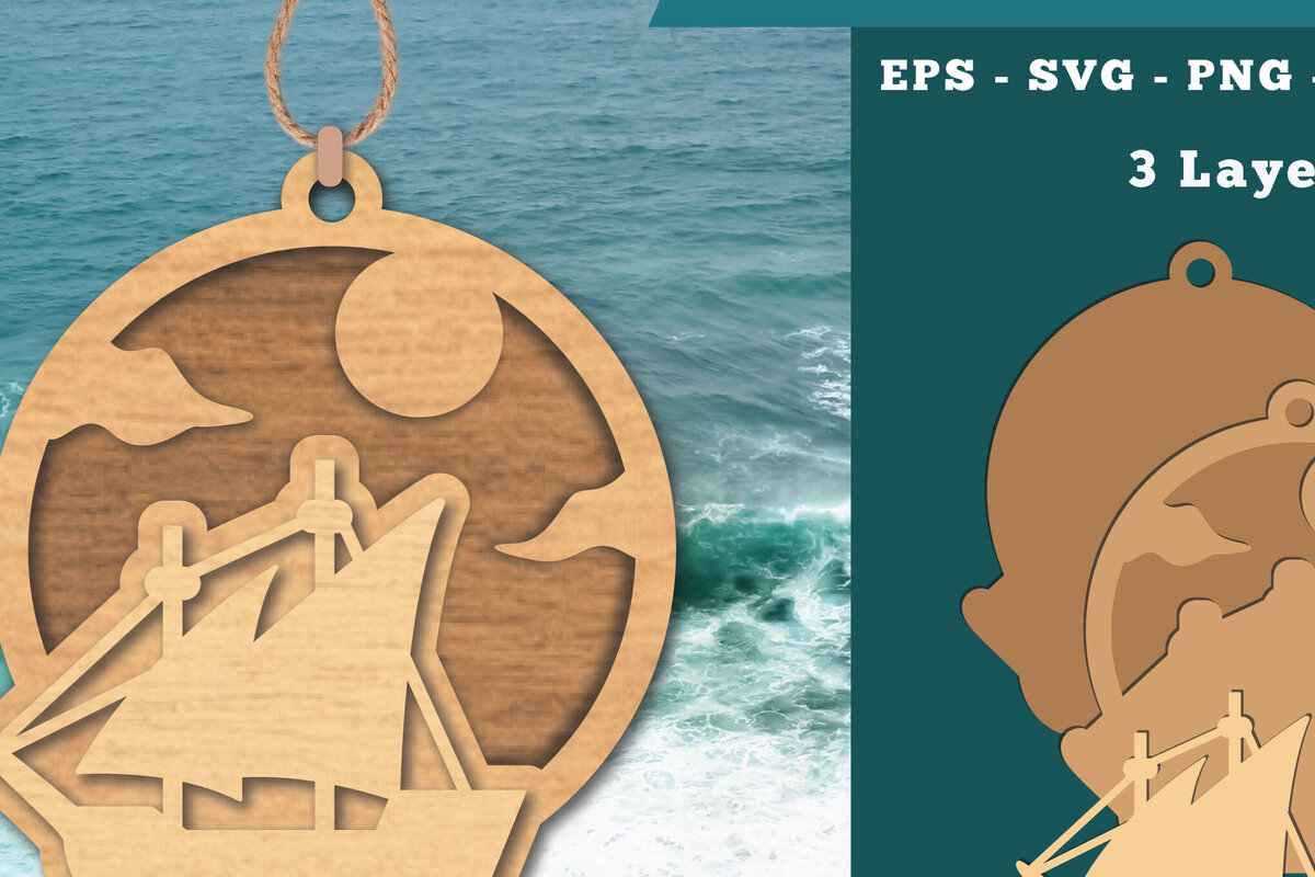 Intra απο ξύλο plywood 3mm-4mm πάχος – Στολίδι κοπής λέιζερ ιστιοπλοϊκού πλοίου Δίασταση  20x20 cm INTRAFABR-112013442