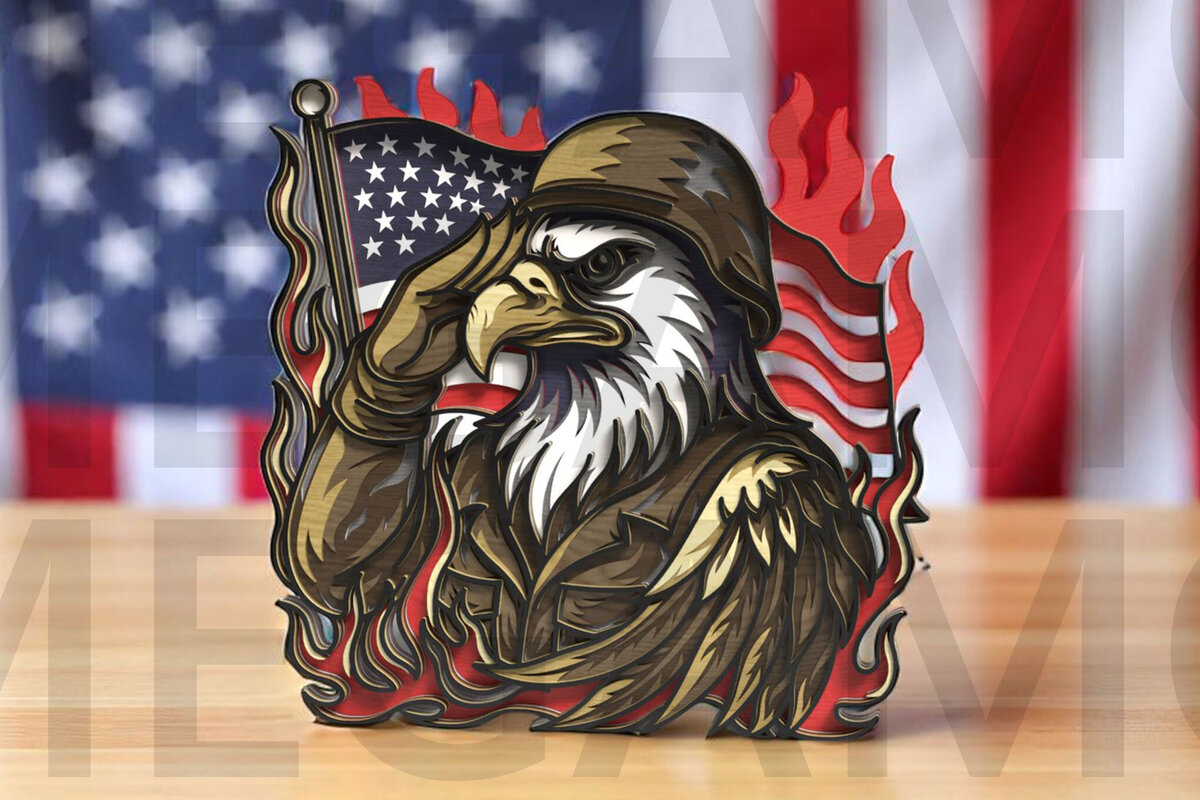 Intra απο ξύλο plywood 3mm-4mm πάχος – Χαιρετισμός Eagle Soldier Δίασταση  20x20 cm INTRAFABR-123433146