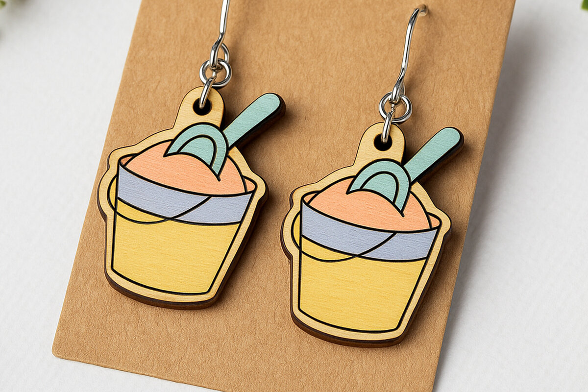 Intra απο ξύλο plywood 3mm-4mm πάχος – Σκουλαρίκια με κάδο άμμου Δίασταση  5x5 cm INTRAFABR-125313022