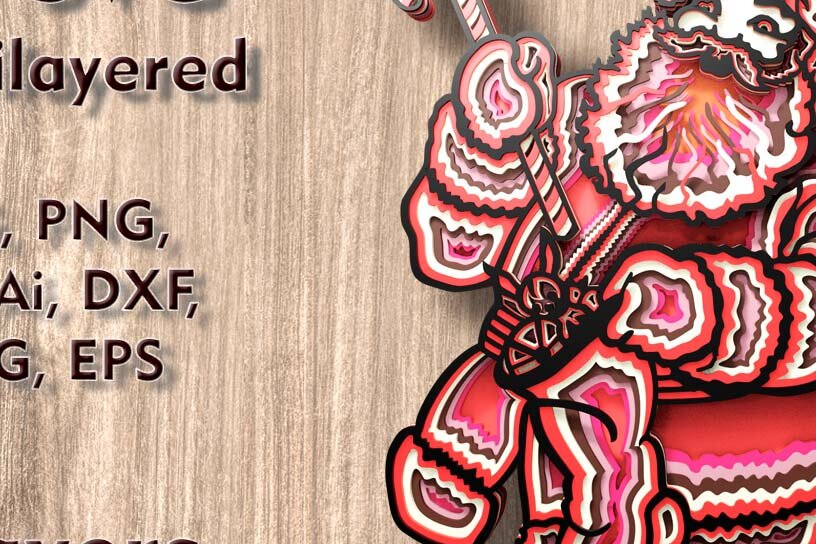 Intra απο ξύλο plywood 3mm-4mm πάχος – Αρχείο κοπής λέιζερ πολλαπλών επιπέδων Santa 3D Δίασταση  20x20 cm INTRAFABR-108908548