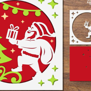 Intra απο ξύλο plywood 3mm-4mm πάχος – Ο Άγιος Βασίλης και το κουτί δώρου με στρώσεις χαρτοκόπτη Δίασταση  20x20 cm INTRAFABR-85898943