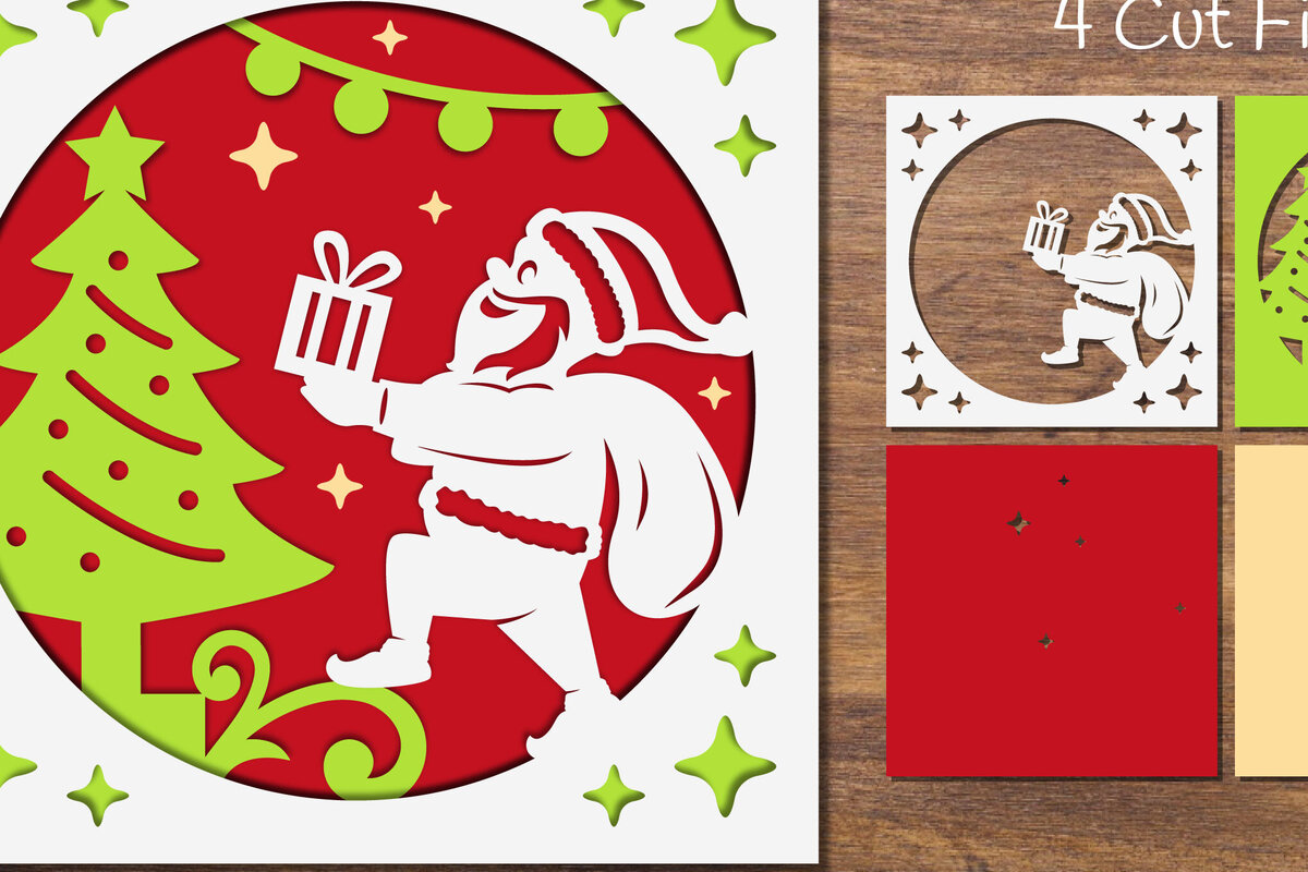 Intra απο ξύλο plywood 3mm-4mm πάχος – Ο Άγιος Βασίλης και το κουτί δώρου με στρώσεις χαρτοκόπτη Δίασταση  20x20 cm INTRAFABR-85898943