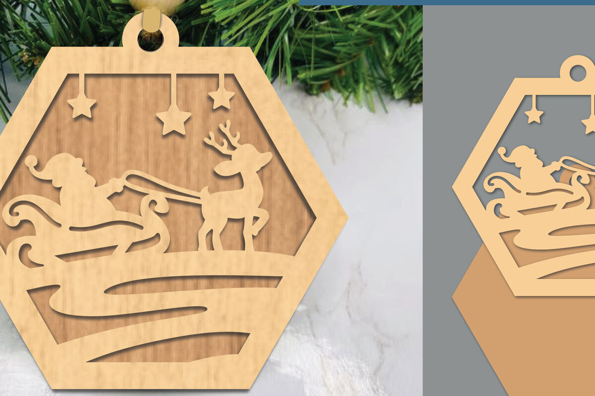 Intra απο ξύλο plywood 3mm-4mm πάχος – Στολίδι με λέιζερ Santa and Sleigh Δίασταση  20x20 cm INTRAFABR-105774226