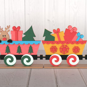 Intra απο ξύλο plywood 3mm-4mm πάχος – Σετ κομμένο με λέιζερ Χριστουγεννιάτικο τρένο Santa Δίασταση  20x20 cm INTRAFABR-107875606 - Image 1