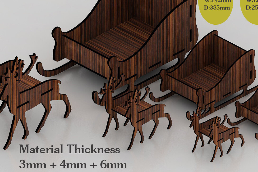 Intra απο ξύλο plywood 3mm-4mm πάχος – Χριστουγεννιάτικο ελκήθρο ελαφιού Άγιου Βασίλη 273 Δίασταση  20x20 cm INTRAFABR-53991494