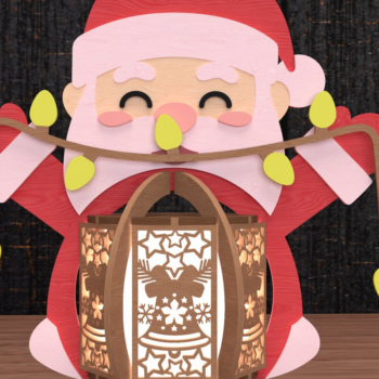 Intra απο ξύλο plywood 3mm-4mm πάχος – Χριστουγεννιάτικο φανάρι Άγιου Βασίλη Δίασταση 20x20 cm INTRAFABR-108066412 - Image 1