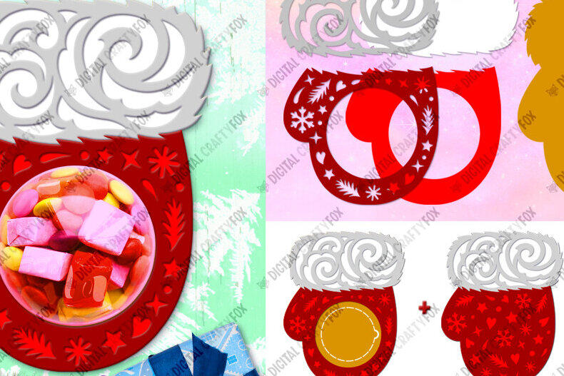 Intra απο ξύλο plywood 3mm-4mm πάχος – Santa Claus Mitten Candy Dome Δίασταση  20x20 cm INTRAFABR-80253579