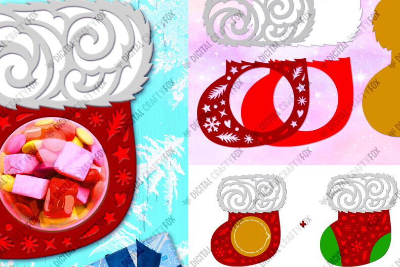 Intra απο ξύλο plywood 3mm-4mm πάχος – Santa Claus Sock Candy Dome Δίασταση  20x20 cm INTRAFABR-79991993