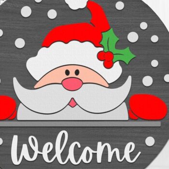 Intra απο ξύλο plywood 3mm-4mm πάχος – Santa Claus Welcome, Χριστουγεννιάτικη Πόρτα Δίασταση  20x20 cm INTRAFABR-112037604 - Image 1