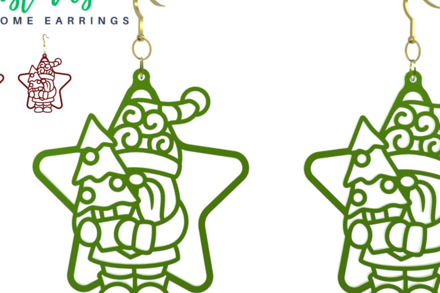 Intra απο ξύλο plywood 3mm-4mm πάχος – Σκουλαρίκια Santa Gnome Χριστουγεννιάτικα, Laser Δίασταση  5x5 cm INTRAFABR-84548432