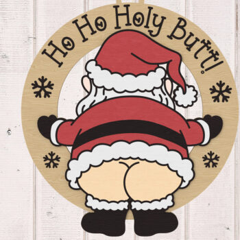 Intra απο ξύλο plywood 3mm-4mm πάχος – Στολίδι Santa Ho Ho Holy Butt Δίασταση  20x20 cm INTRAFABR-108127602 - Image 1