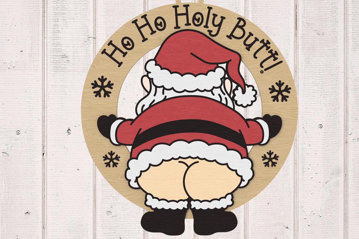 Intra απο ξύλο plywood 3mm-4mm πάχος – Στολίδι Santa Ho Ho Holy Butt Δίασταση  20x20 cm INTRAFABR-108127602