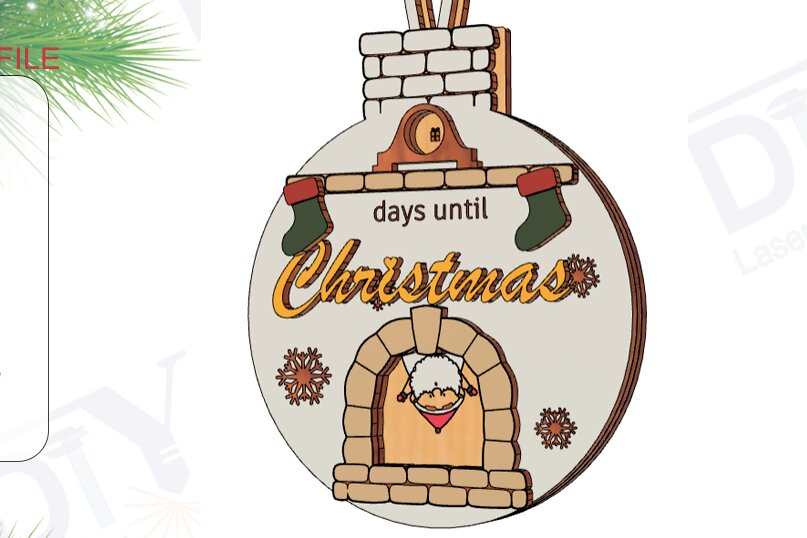 Intra απο ξύλο plywood 3mm-4mm πάχος – Στολίδι Αϊ-Βασίλη στο τζάκι αντίστροφη μέτρηση Δίασταση  20x20 cm INTRAFABR-109665652