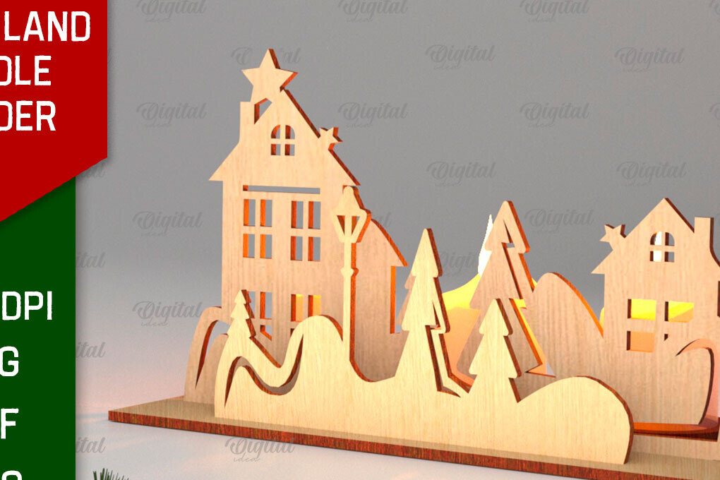 Intra απο ξύλο plywood 3mm-4mm πάχος – Κεριοφόρο Santa Land Δίασταση  20x20 cm INTRAFABR-106949285