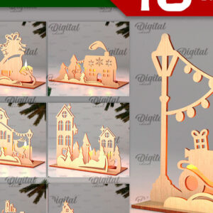 Intra απο ξύλο plywood 3mm-4mm πάχος – Πακέτο λέιζερ Santa Land Candle Holders Δίασταση  20x20 cm INTRAFABR-106950767