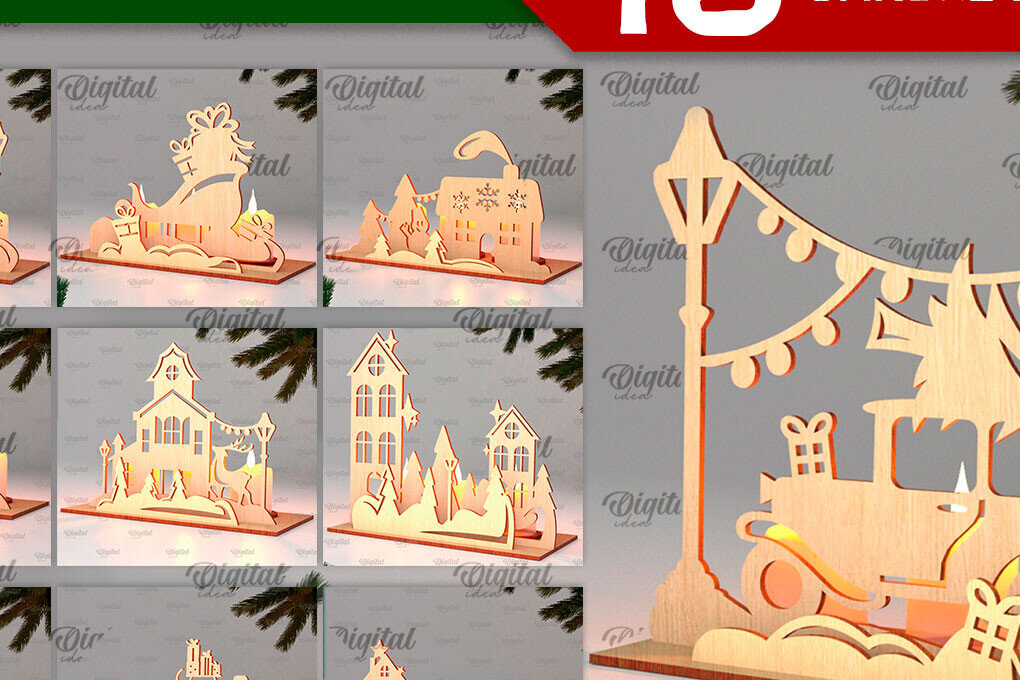 Intra απο ξύλο plywood 3mm-4mm πάχος – Πακέτο λέιζερ Santa Land Candle Holders Δίασταση  20x20 cm INTRAFABR-106950767